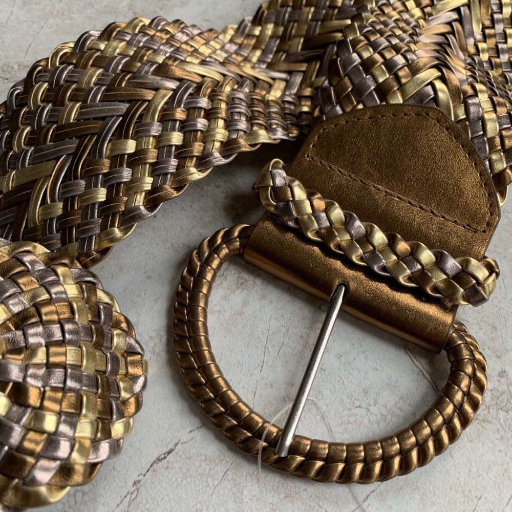 H&M Tri-Color Metallic Wide Woven Boho Belt XS/S - Picture 3 of 8